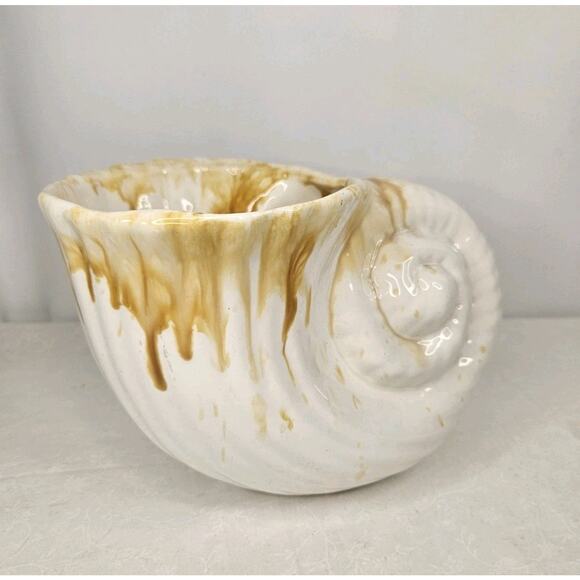 Vintage Sea Shell Nautilus Glazed Terra Cotta Herb Planter Garden Shelf Decor - Picture 1 of 13